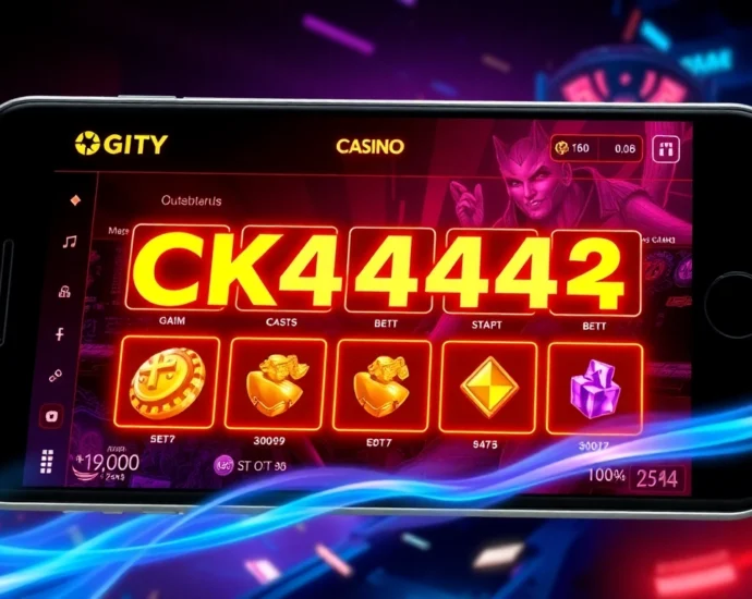 CK4444 bet showcased on sleek mobile screen with vibrant casino graphics, capturing exciting gaming action for players.