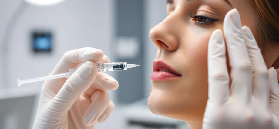 Fettwegspritze Zürich: Medical professional performing targeted Fettwegspritze treatment on a patient's facial profile in Zurich clinic for fat reduction.