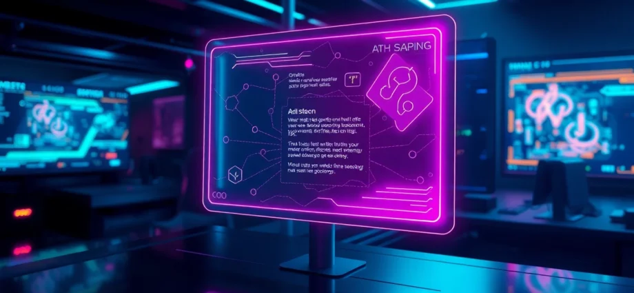Futuristic AI interface with holographic chatbot in a high-tech control room
