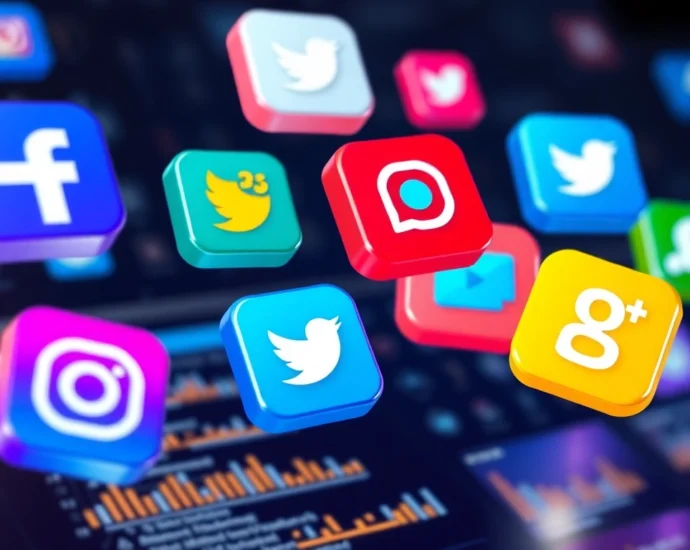 Illustration of social media icons and notifications highlighting social network updates for