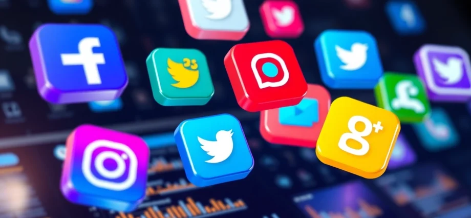 Illustration of social media icons and notifications highlighting social network updates for