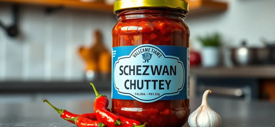 Schezwan Chutney served in a glass bowl with fresh ingredients, highlighting its spicy and