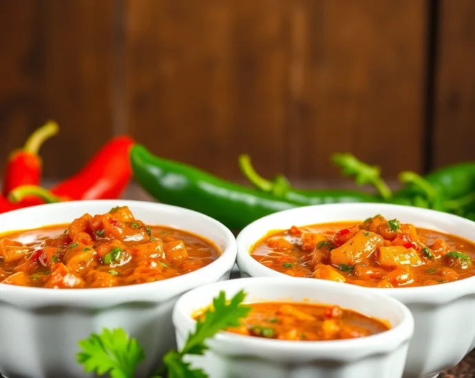 Schezwan Chutney jar with fresh ingredients and spicy sauce drizzling over dishes for flavor